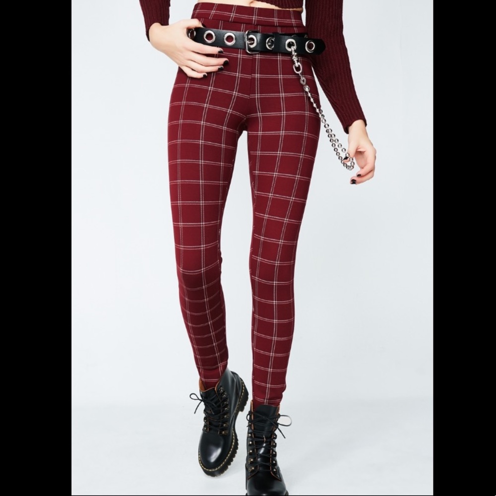 Dolls Kill Red Plaid Emory Park Pant Leggings